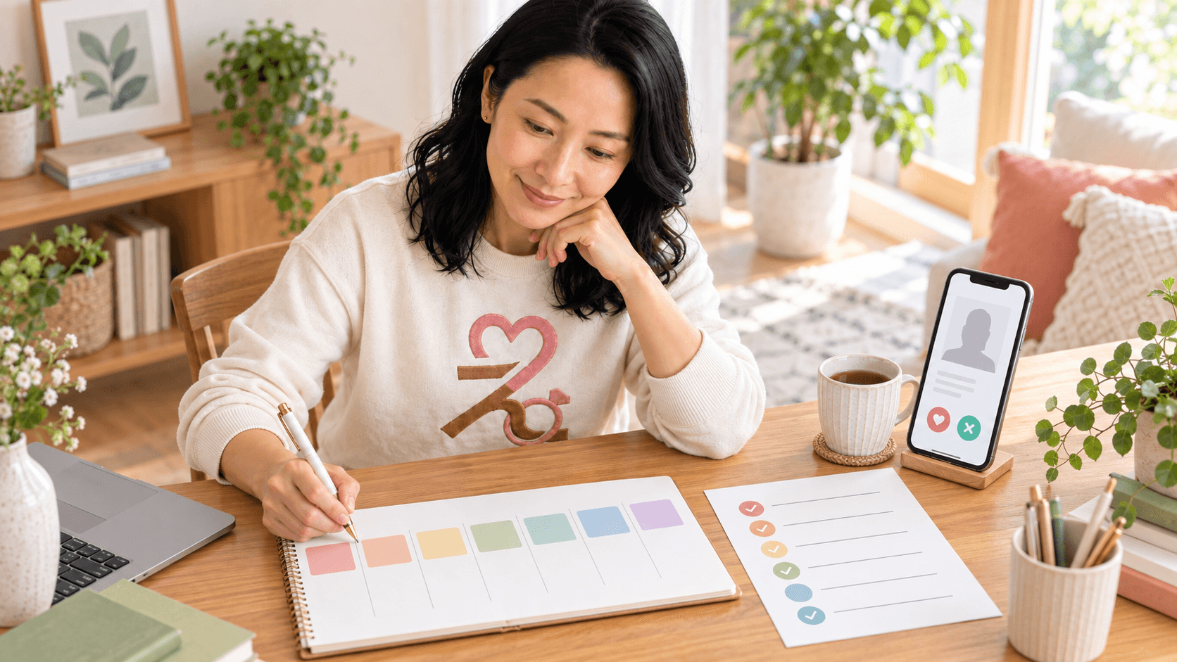 七日分の予定表とチェックリストで婚活アプリとの相性を確認するえら美